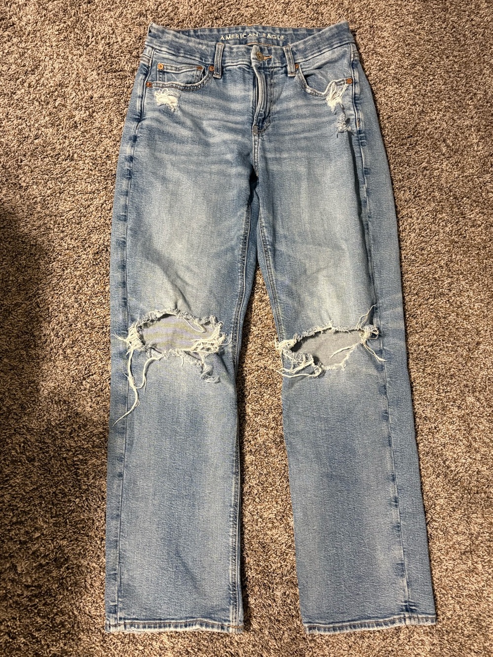 American Eagle Outfitters Light Blue Distressed Straight-Leg Jeans